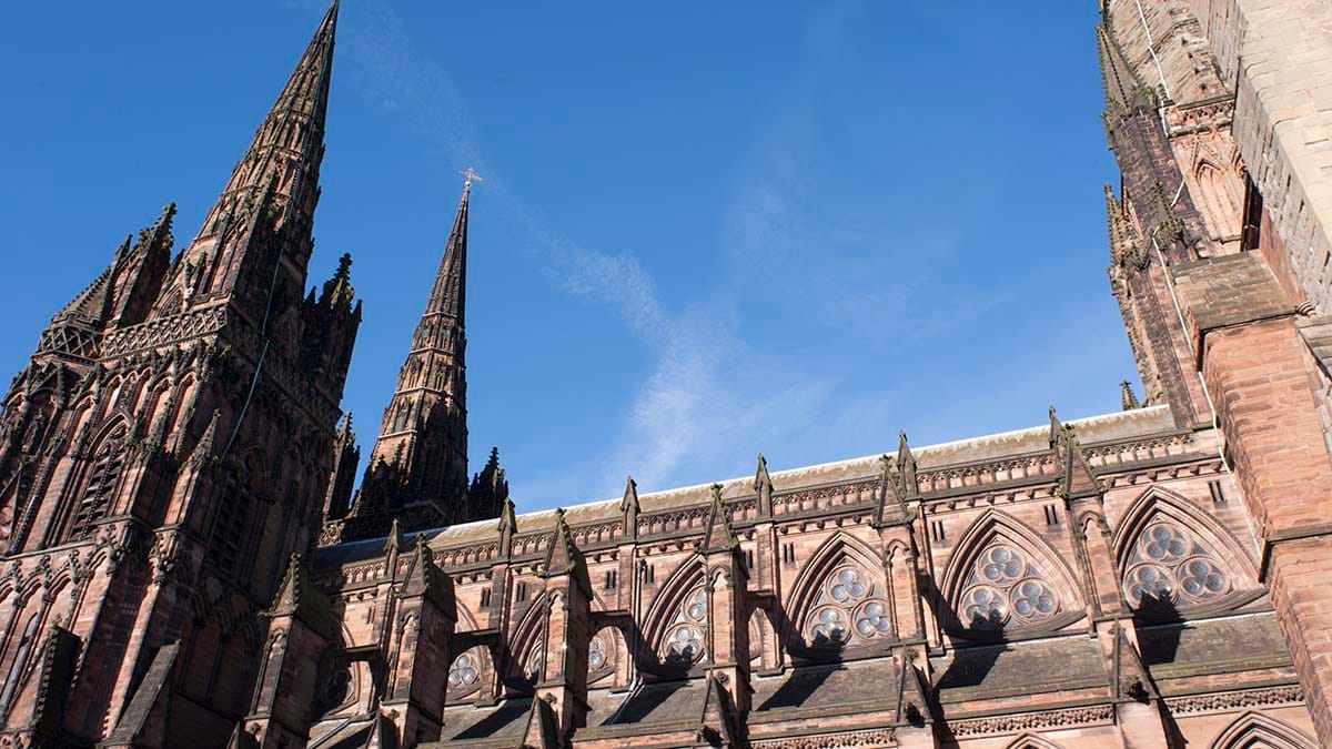 The flying buttresses on the south side of Lichfield Cathedral