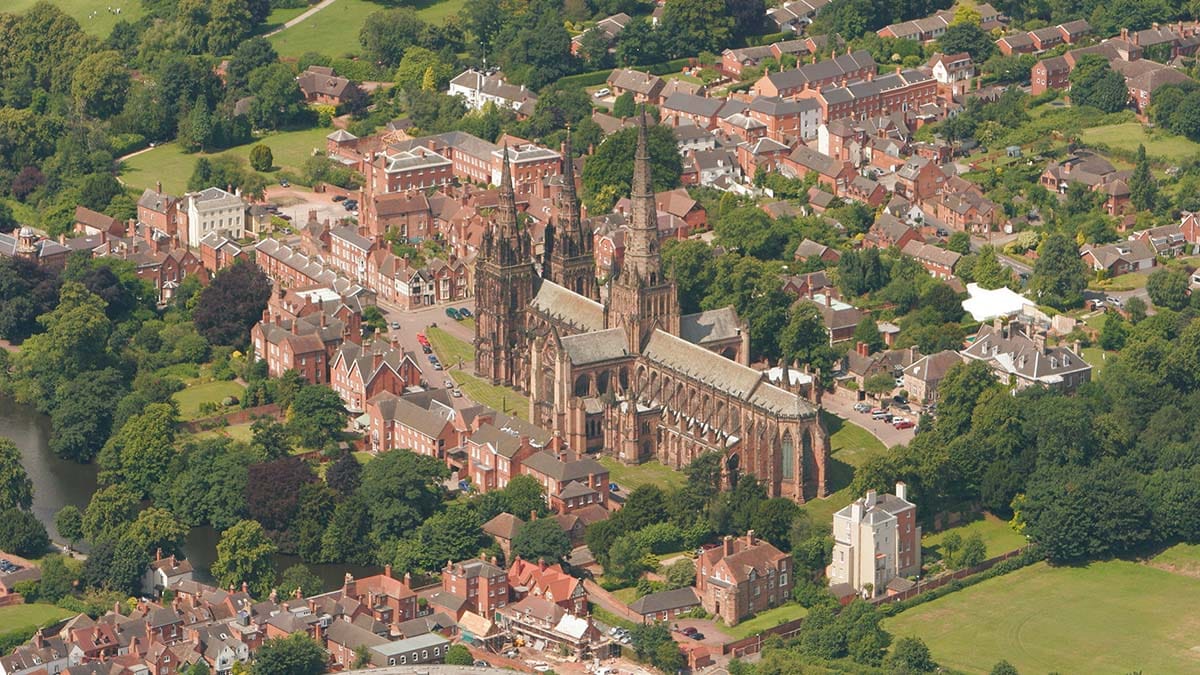 An aerial image of Lichfield Cathedral. Picture: Historic England