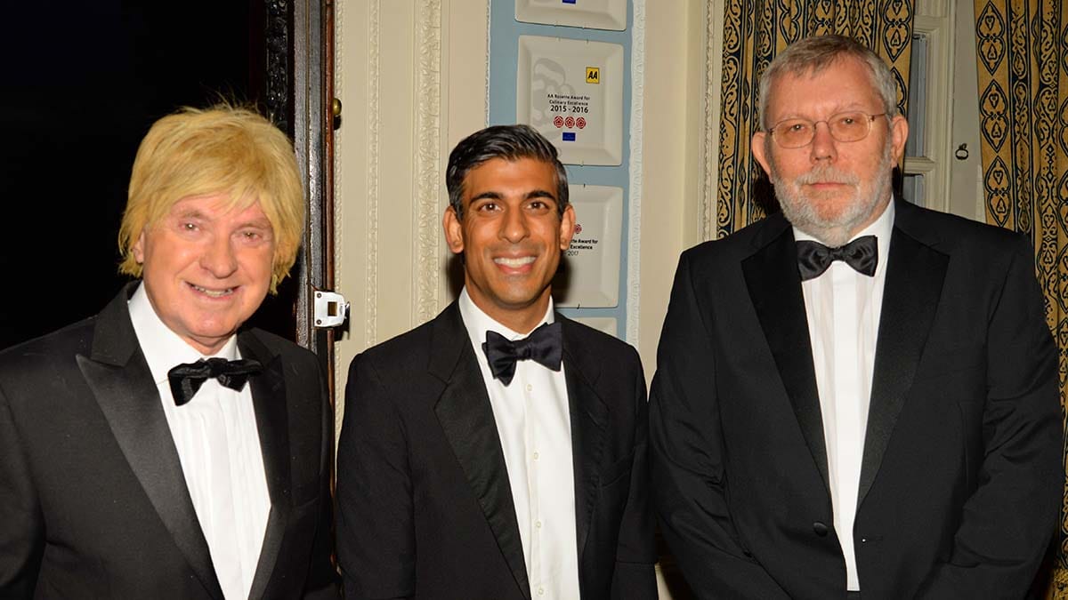 Rishi Sunak (centre) with Michael Fabricant and Lichfield Conservatives chairman Jim McKinven