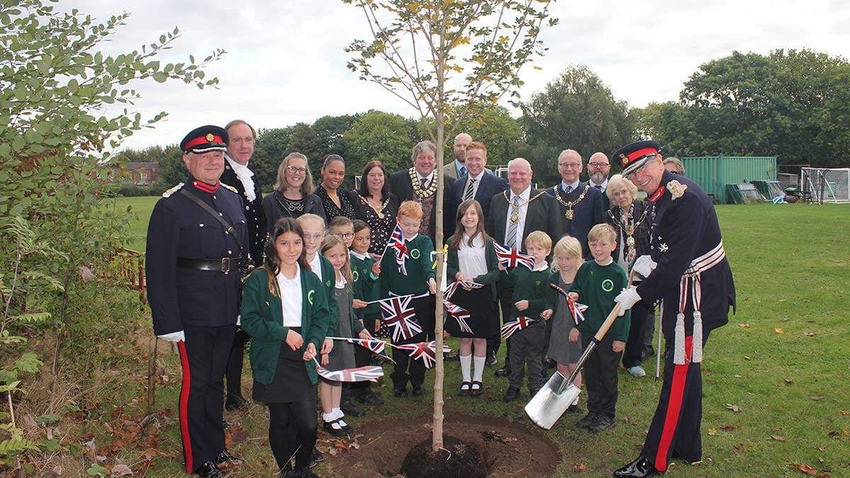 The tree-planting ceremony at Charnwood Primary School