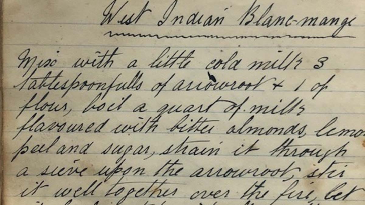 The West Indian blancmange recipe from the exhibition