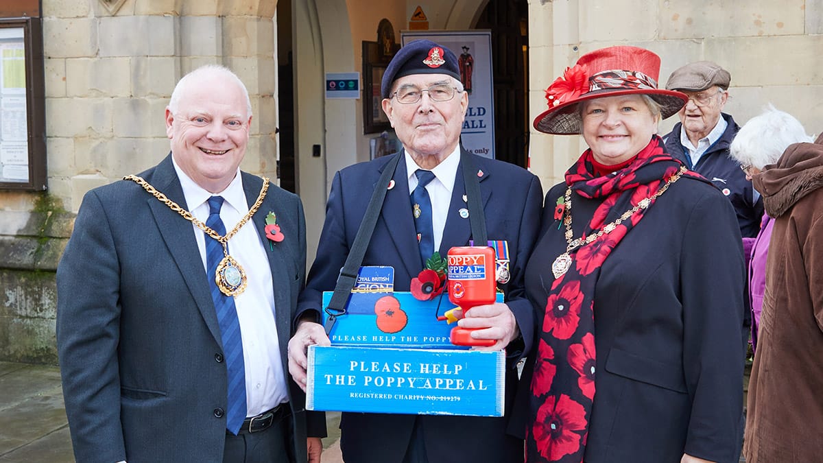 Cllr Robert Yardley (left) helping to launch the Poppy Appeal in Lichfield