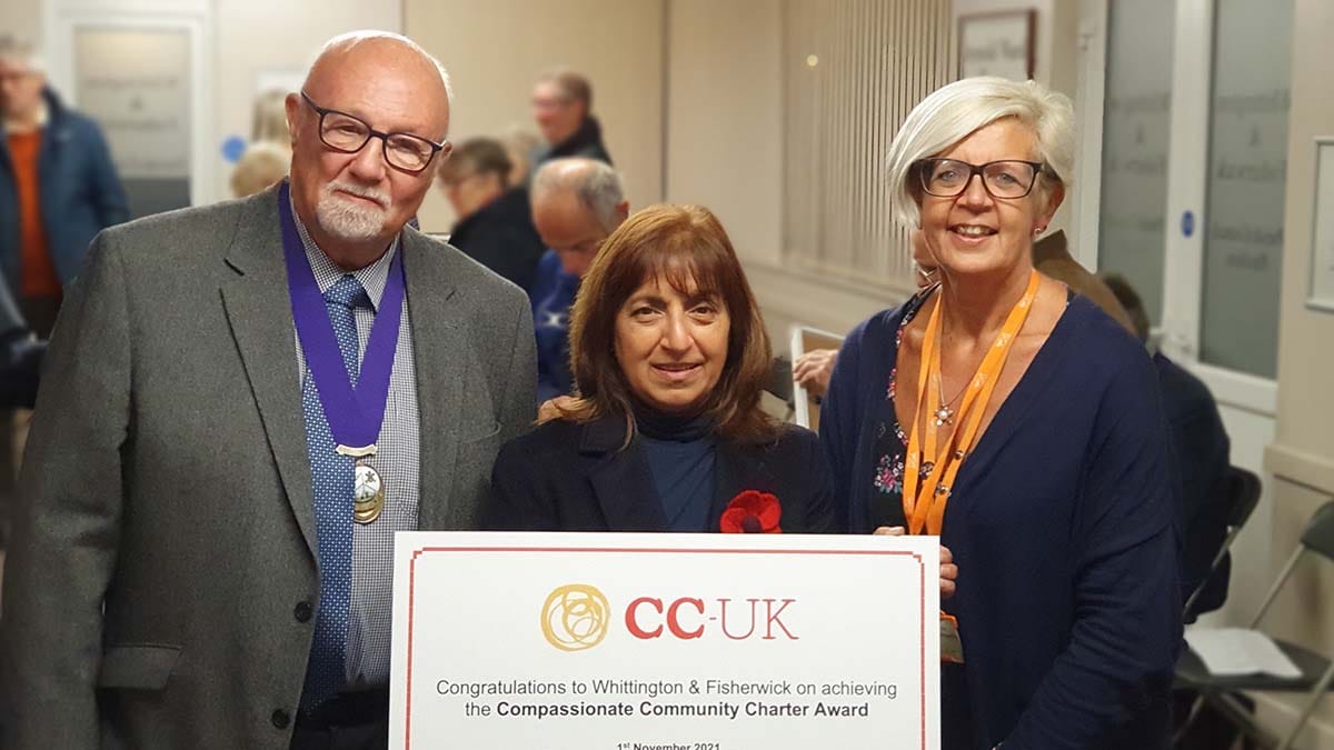 Cllr Garry Hyde with CC-UK's Dr Majula Patel and Nikki Archer from St Giles Hospice