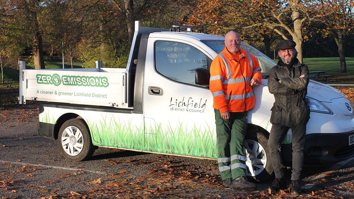 Shaun Watton and Cllr Ashley Yeates with the new electric vehicle