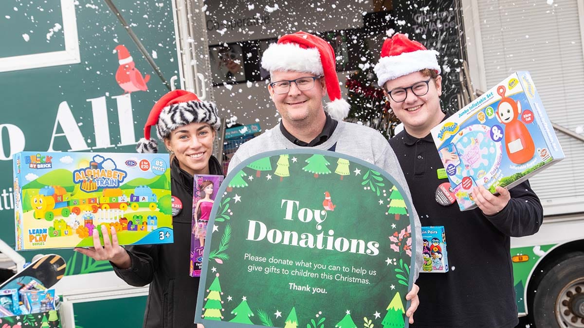 Staff at Boley Park collecting items for the Christmas toy appeal