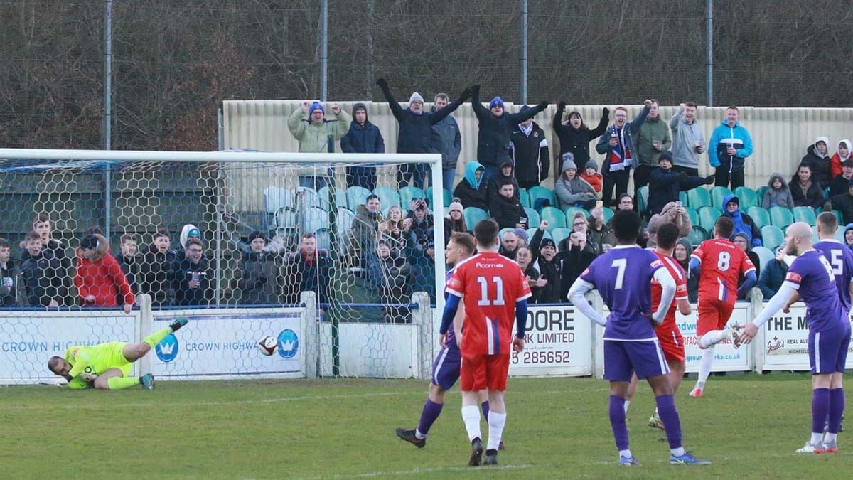 Jack Langston scores from the penalty spot. Picture: Dave Birt