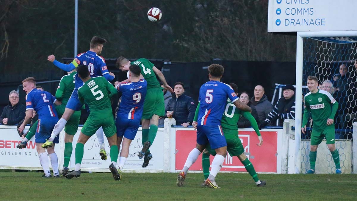 Danny O'Callagan scores for Chasetown against Bedworth. Picture: Dave Birt