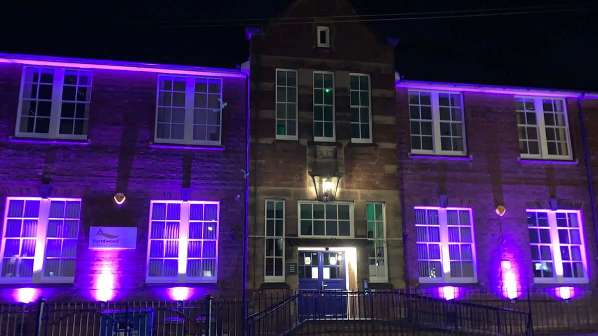 The Old Mining College Centre lit up to mark Holocaust Memorial Day