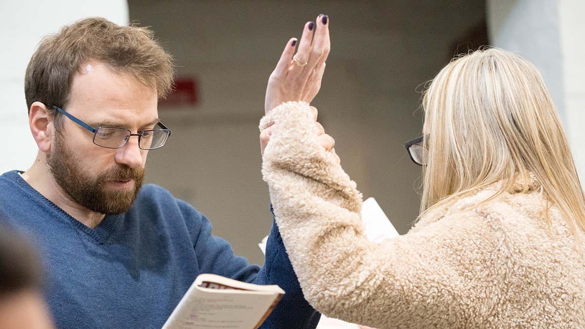 Stefan Dufaye and Sarah Stanley in rehearsals for Abigail's Party. Picture: Brian Duffy
