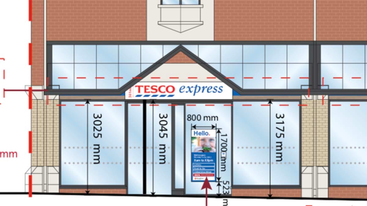 Part of the proposes signage on the new Tesco Express store in Lichfield