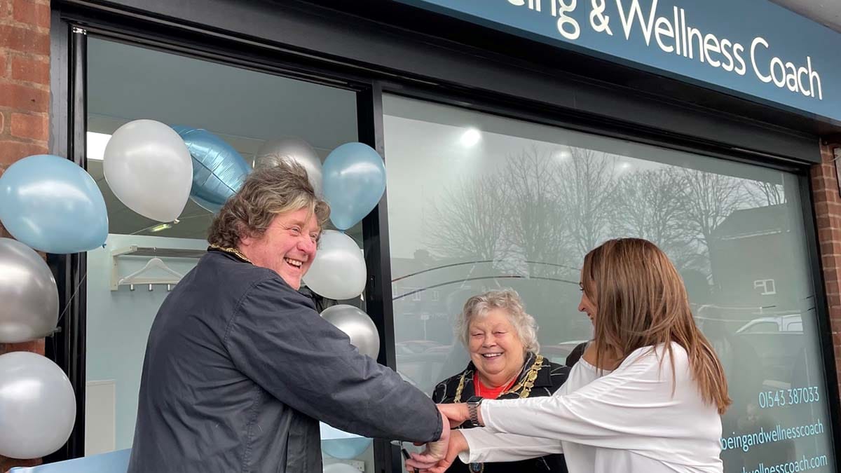 The ribbon being cut at The Wellbeing and Wellness Coach studio in Burntwood