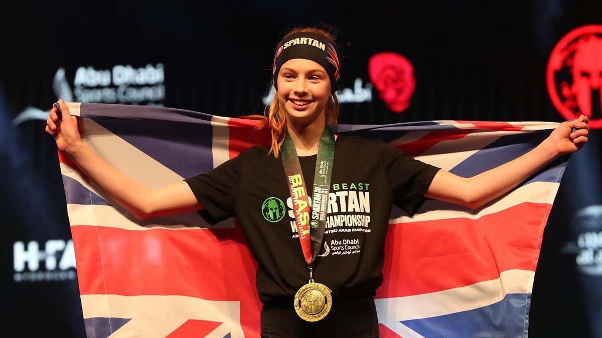 Libbie Joyce with her medal in Abu Dhabi