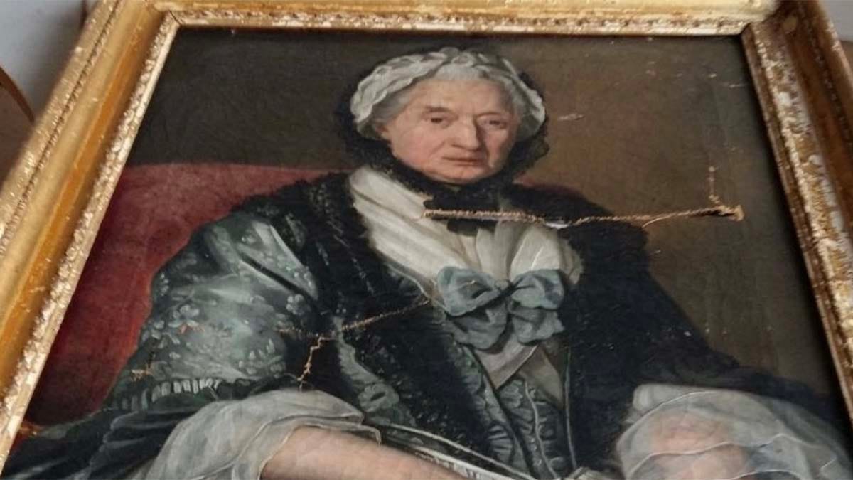 The damaged painting of Erasmus Darwin's mother