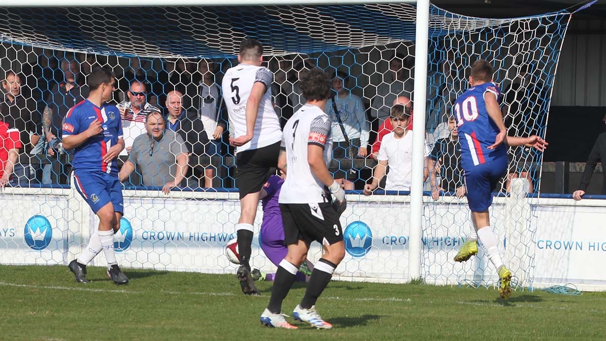 Danny O'Callaghan puts Chasetown in front against Cambridge City. Picture: Dave Birt