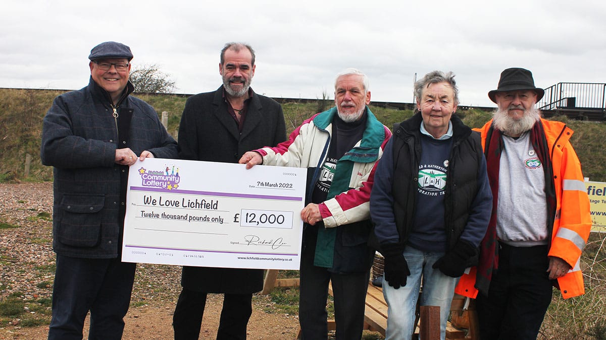 Cllr Richard Cox (left) with Simon Price from We Love Lichfield, and Lichfield and Hatherton Canals Restoration Trust members  Bob Williams, Chris Bull and Peter Buck