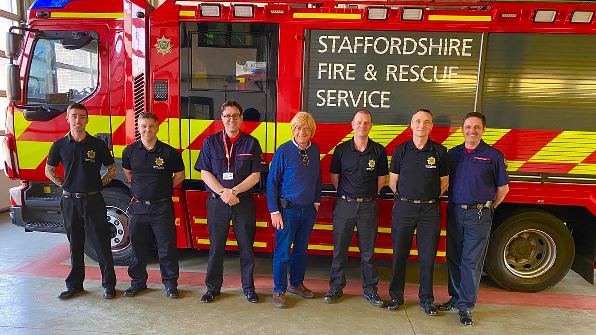 Michael Fabricant with firefighters at Lichfield Fire Station