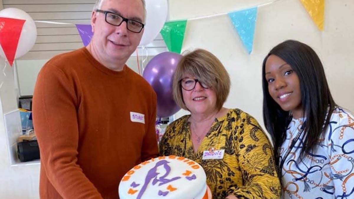 Jacquie and Stuart Forrester with Sadé Liburd, Mockingbird liaison worker