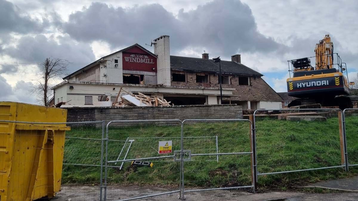 Demolition work taking place at The Windmill in Lichfield