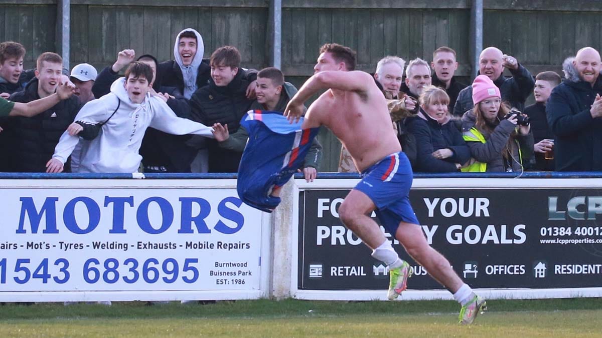 Joey Butlin celebrates his winning goal against Ilkeston. Picture: Dave Birt