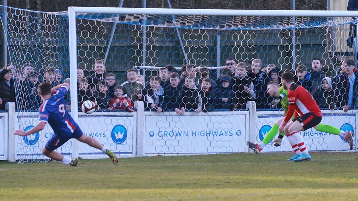 Joey Butlin scores for Chasetown against Ilkeston. Picture: Dave Birt