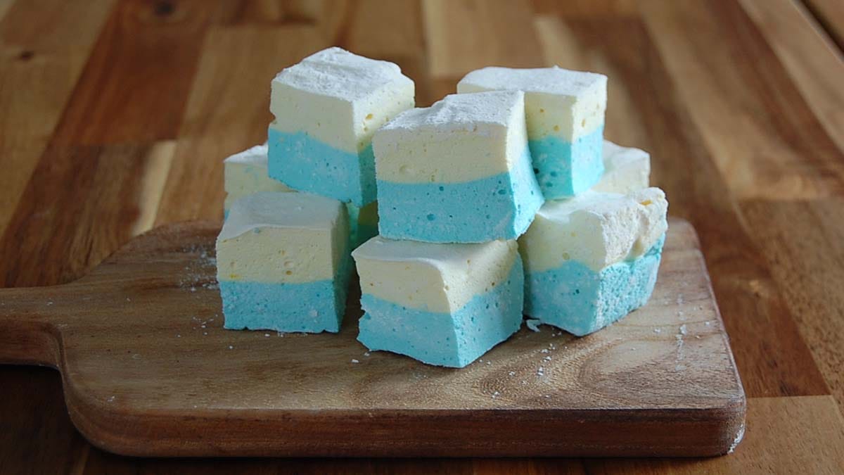 The Mallow Emporium's yellow and blue fundraising marshmallows