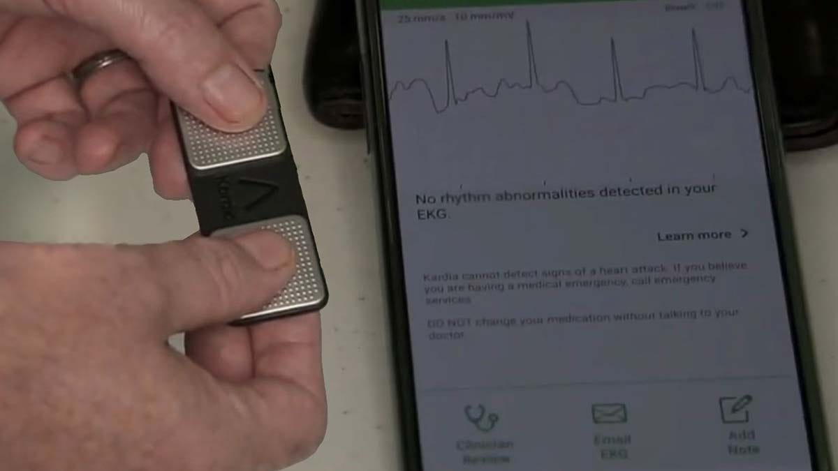 A portable heart monitor in use