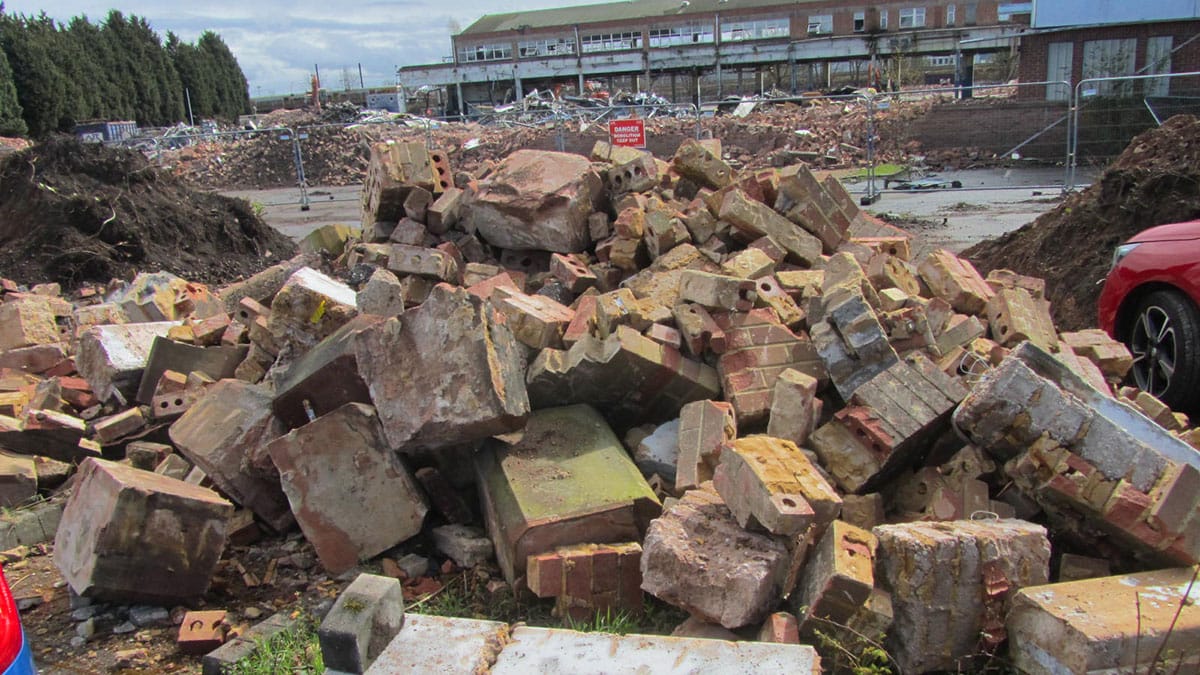 Rubble at the former GKN factory in Lichfield