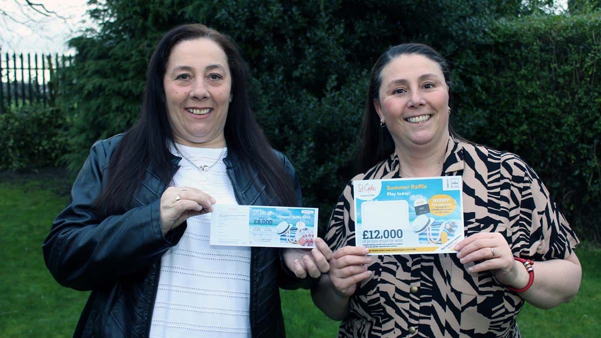 Becky Tolley and Sarah Bentley supporting the St Giles Hospice summer raffle