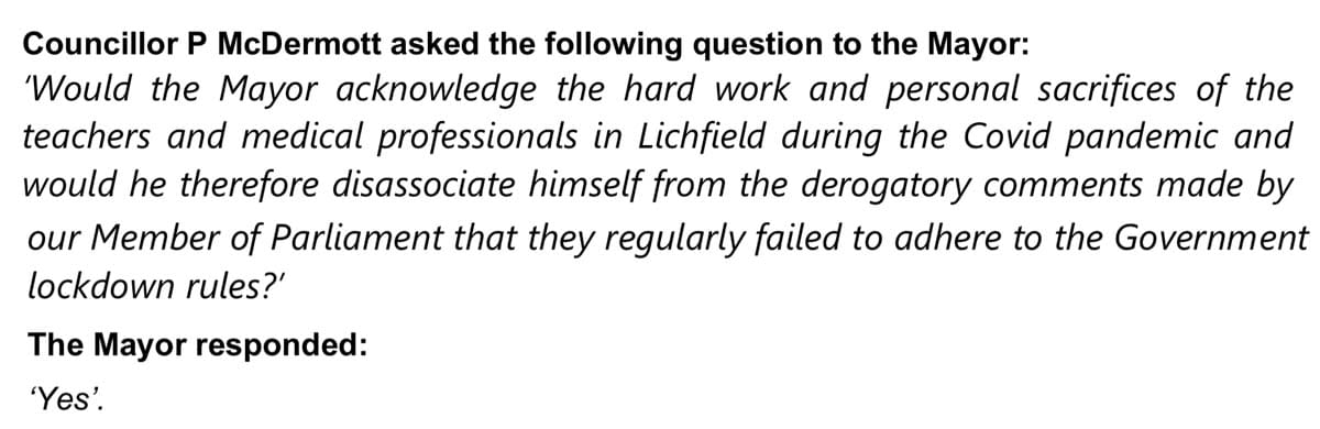 An extract from the minutes of Lichfield City Council's meeting