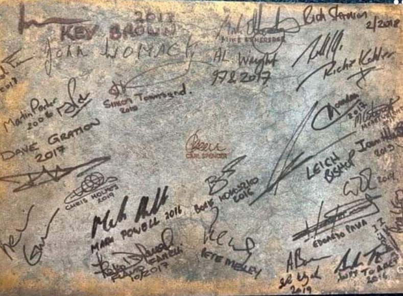 The plaque featuring Carl Spencer's signature