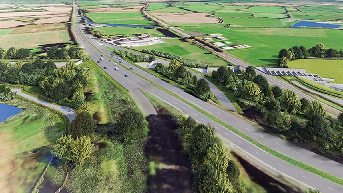 An artist's impression of how the roads at Streethay will look when HS2 is built