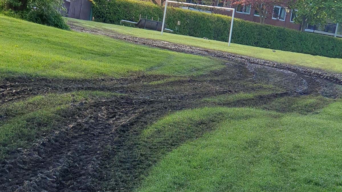 Tyre tracks left across Beacon Park