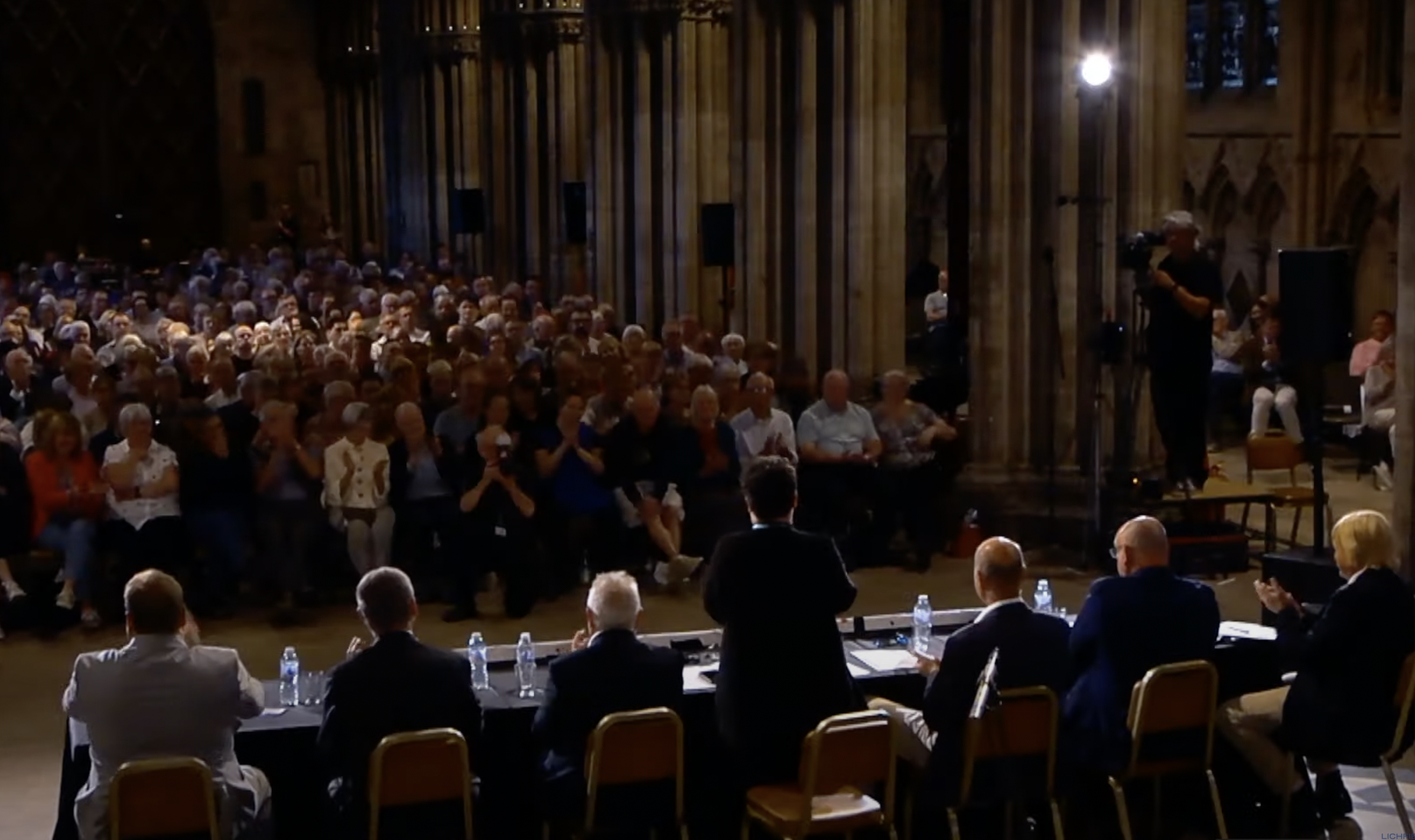 The candidates looking out over the audience at the Lichfield Cathedral hustings