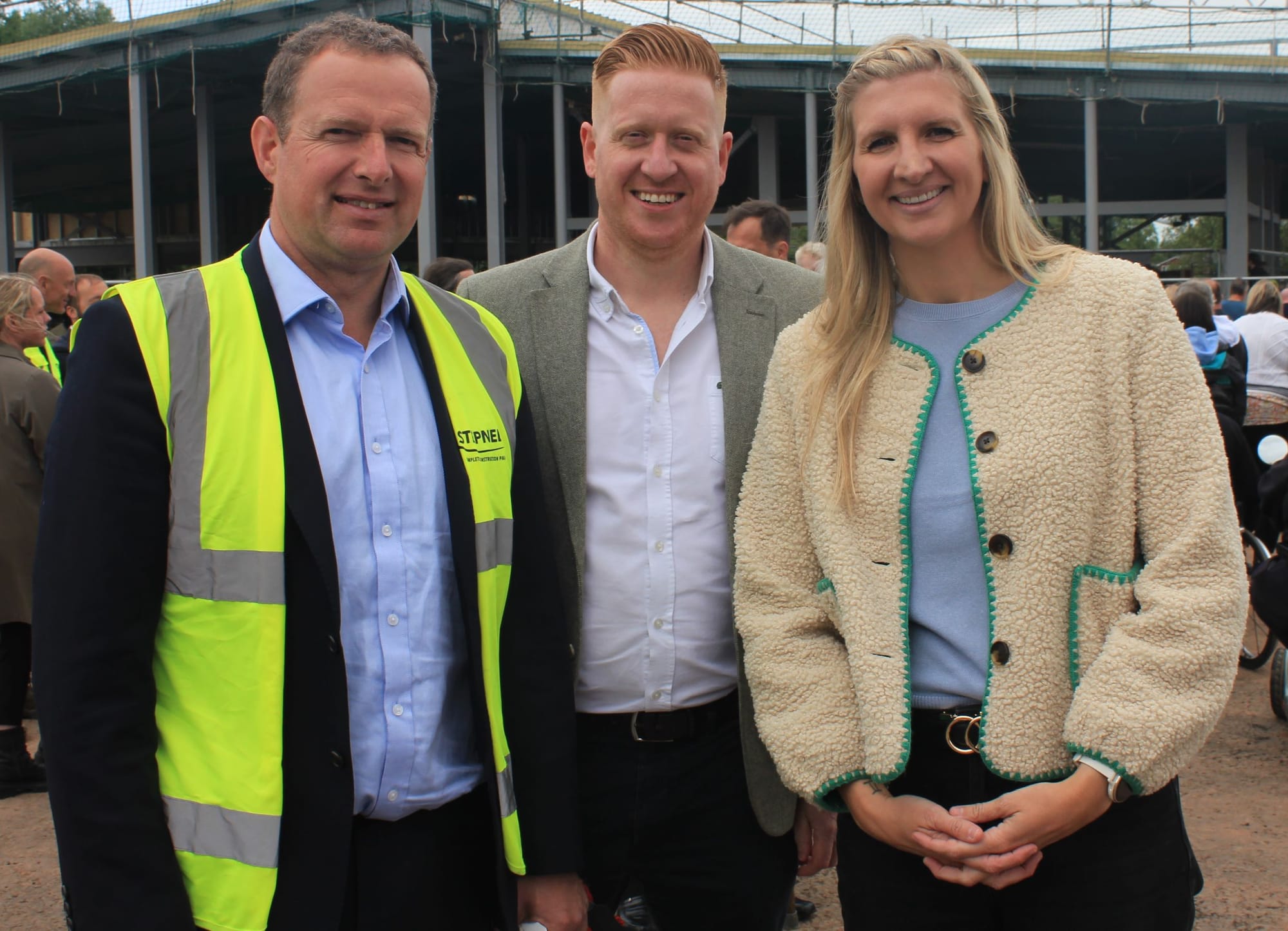 Construction firm Stepnell's managing director Tom Wakeford, Cllr Doug Pullen and Rebecca Adlington OBE