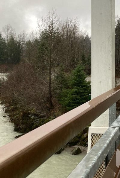 Looking southwest from the bridge, west channel of the Sauk.