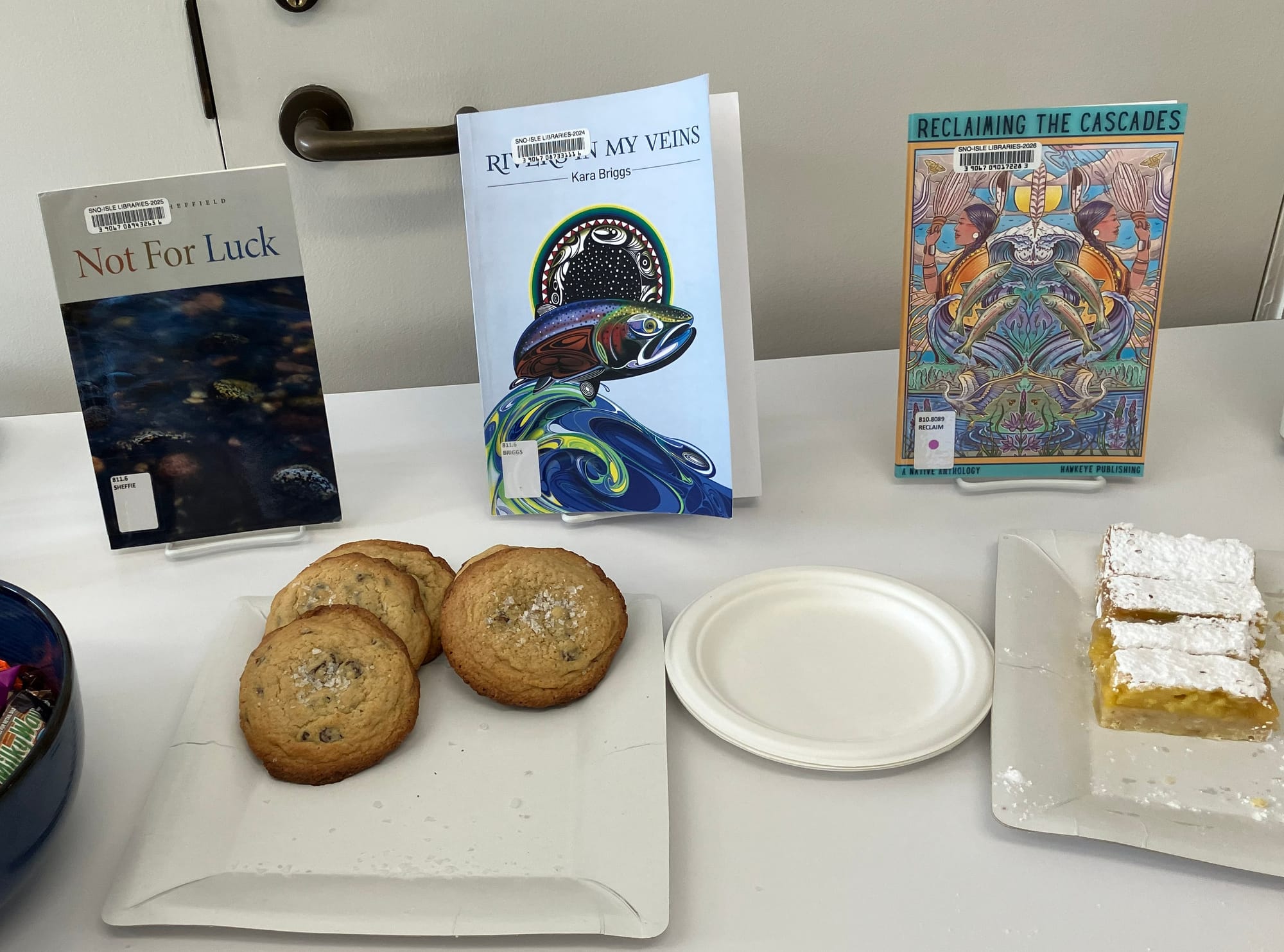 Not for Luck, by Derek Sheffield, Rivers in My Veins, by Kara Briggs, cookies, candy, lemon bars
