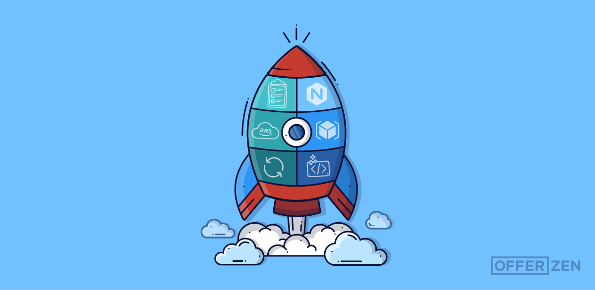 Rocket with icons indicating infrastructure best practices