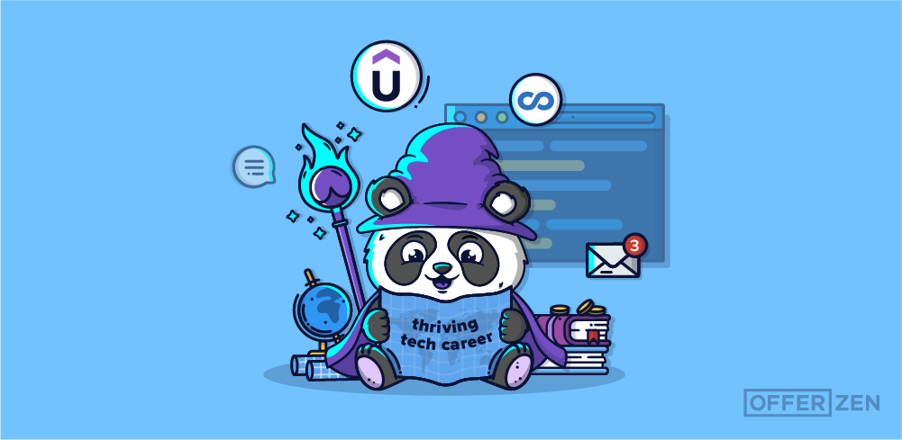 Pandalf holding map that says thriving tech career