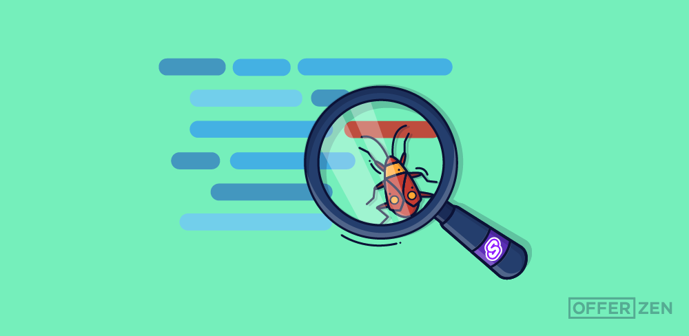 Code lines with a bug under a magnifying glass