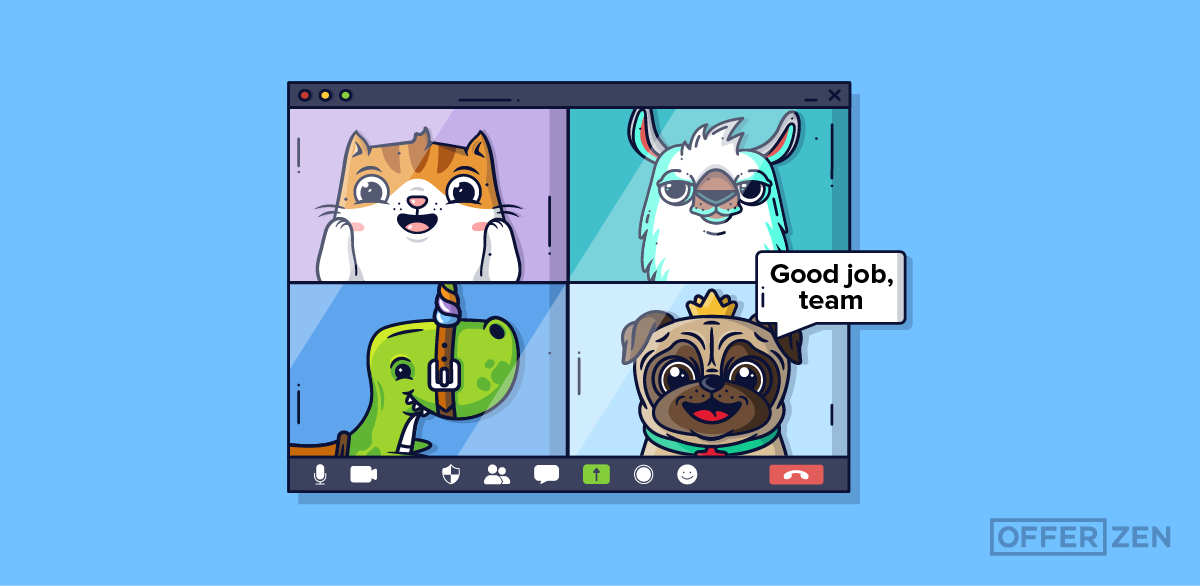 Zoom call with four OfferZen characters