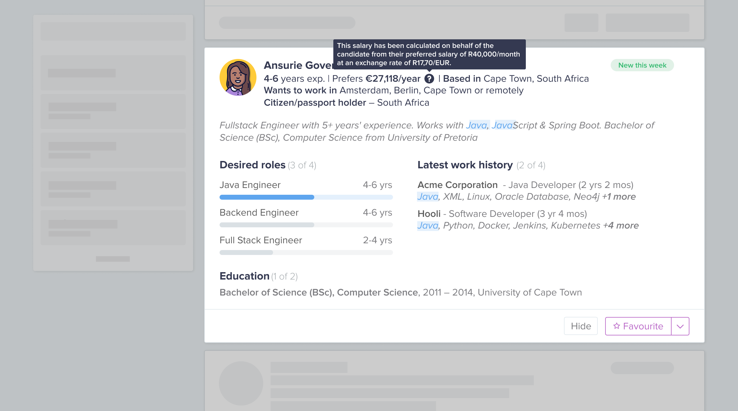 Salary conversion when matching with candidates.