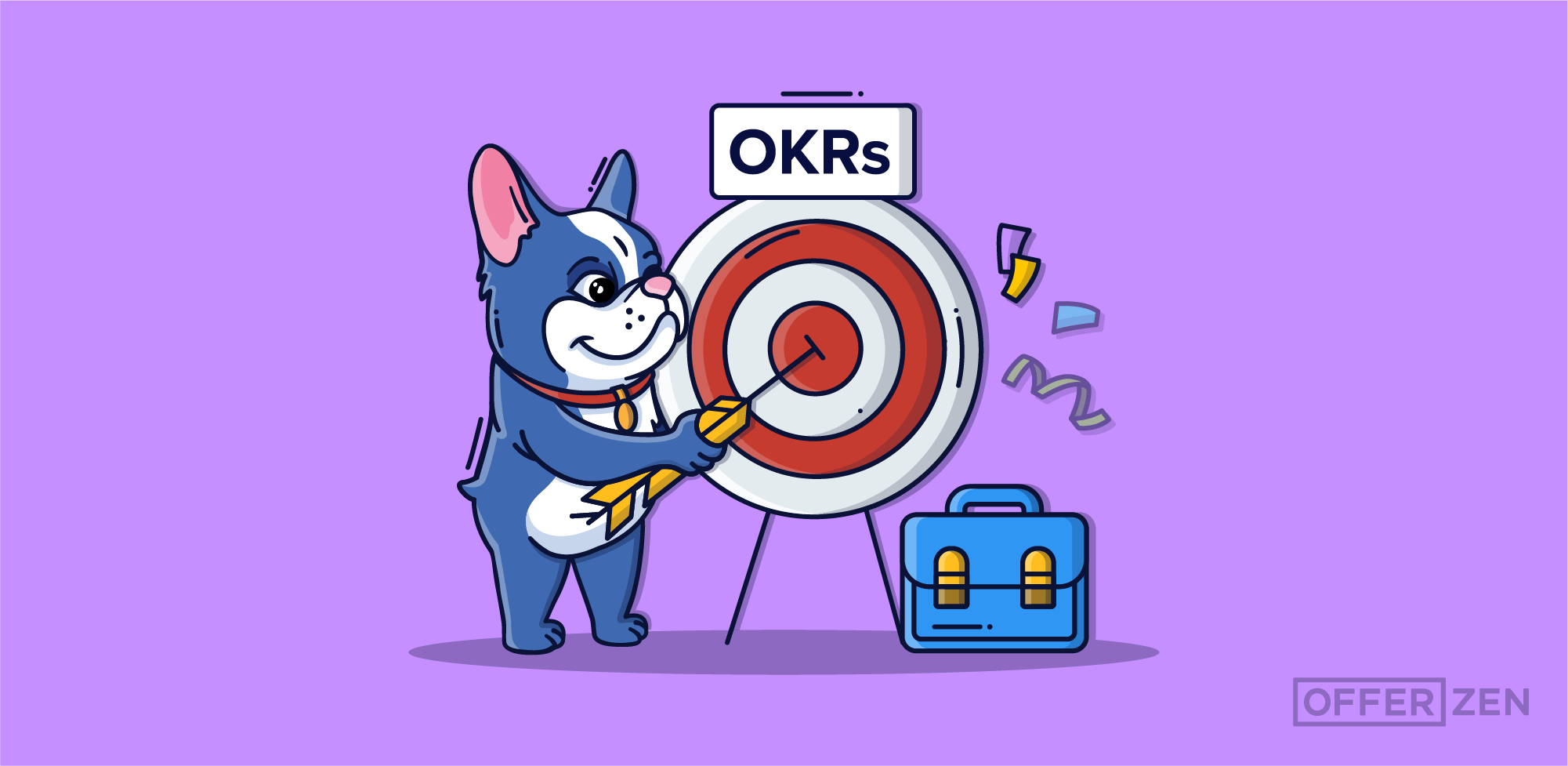 OfferZen bulldog with a target and OKRs above the target
