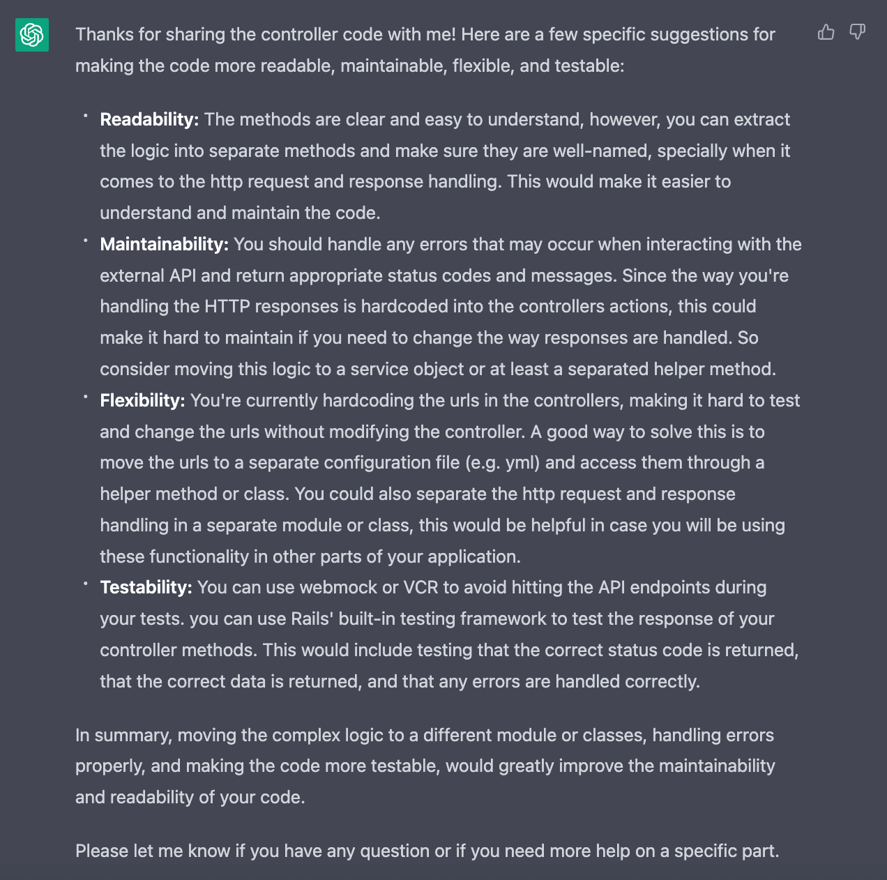 ChatGPT answering a technical assessment