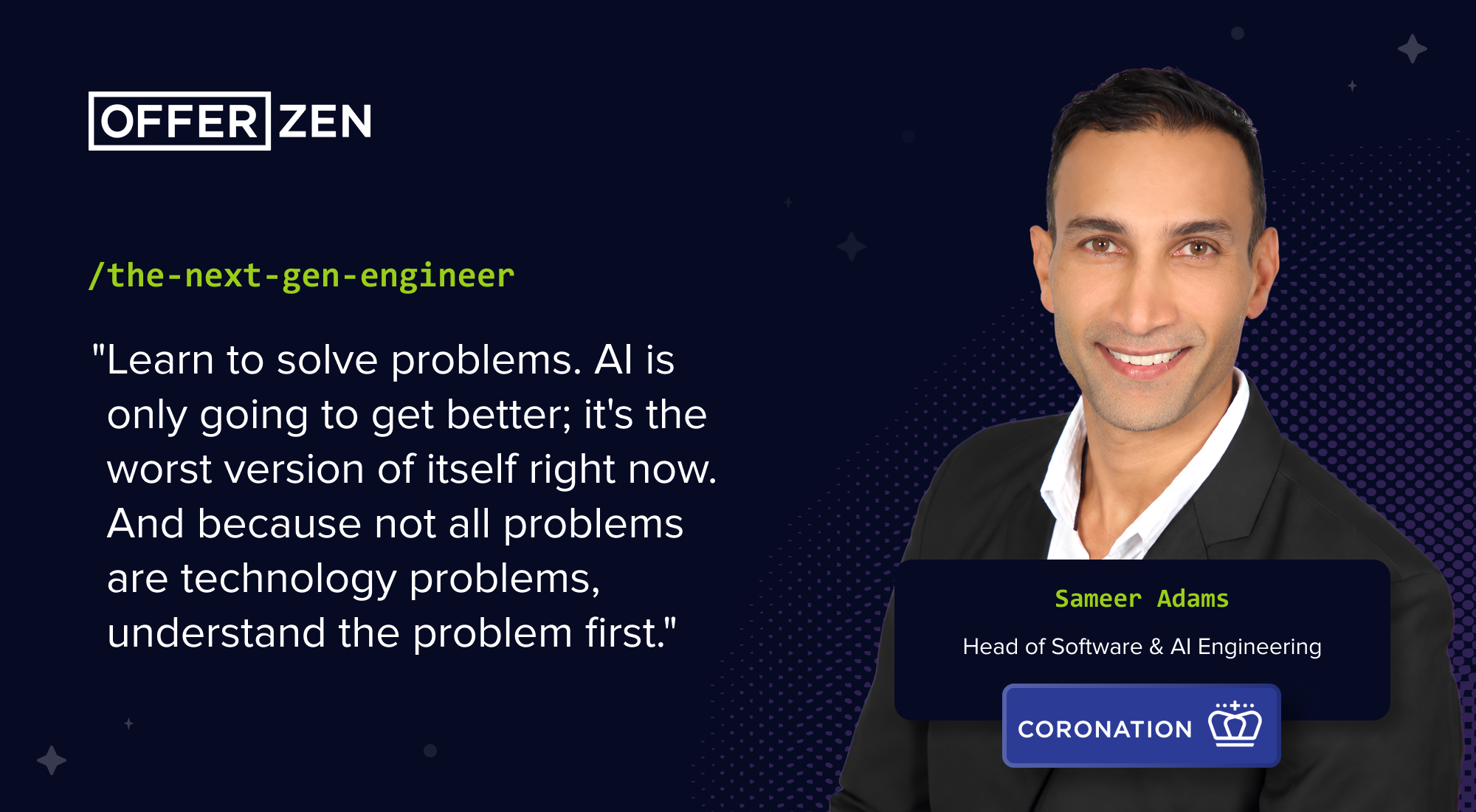 Sameer Adams, Head of Software & AI Engineering at Coronation Fund Managers