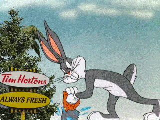 A .gif of Bugs Bunny furiously sawing at something which then cuts to the US floating away from Canada.