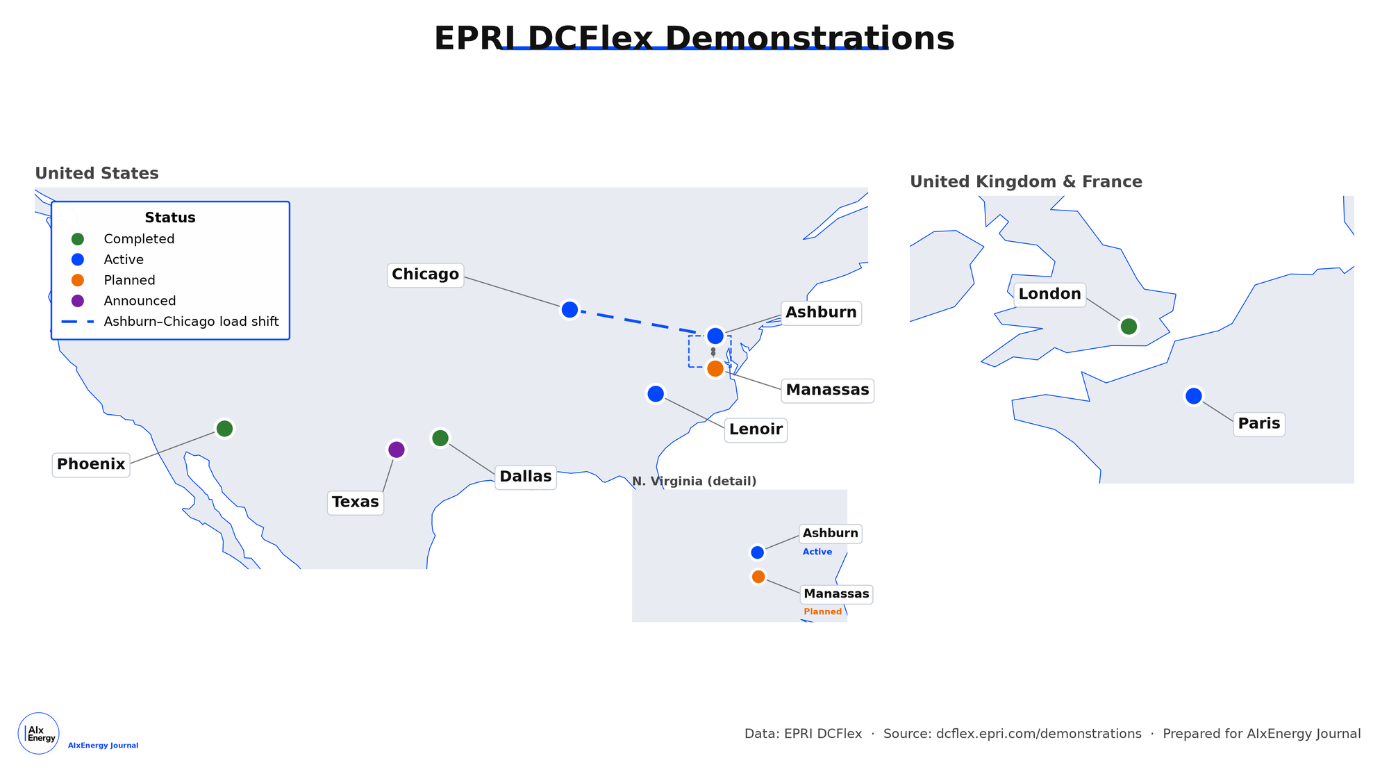 EPRI DCFlex Demonstrations map — official sites only