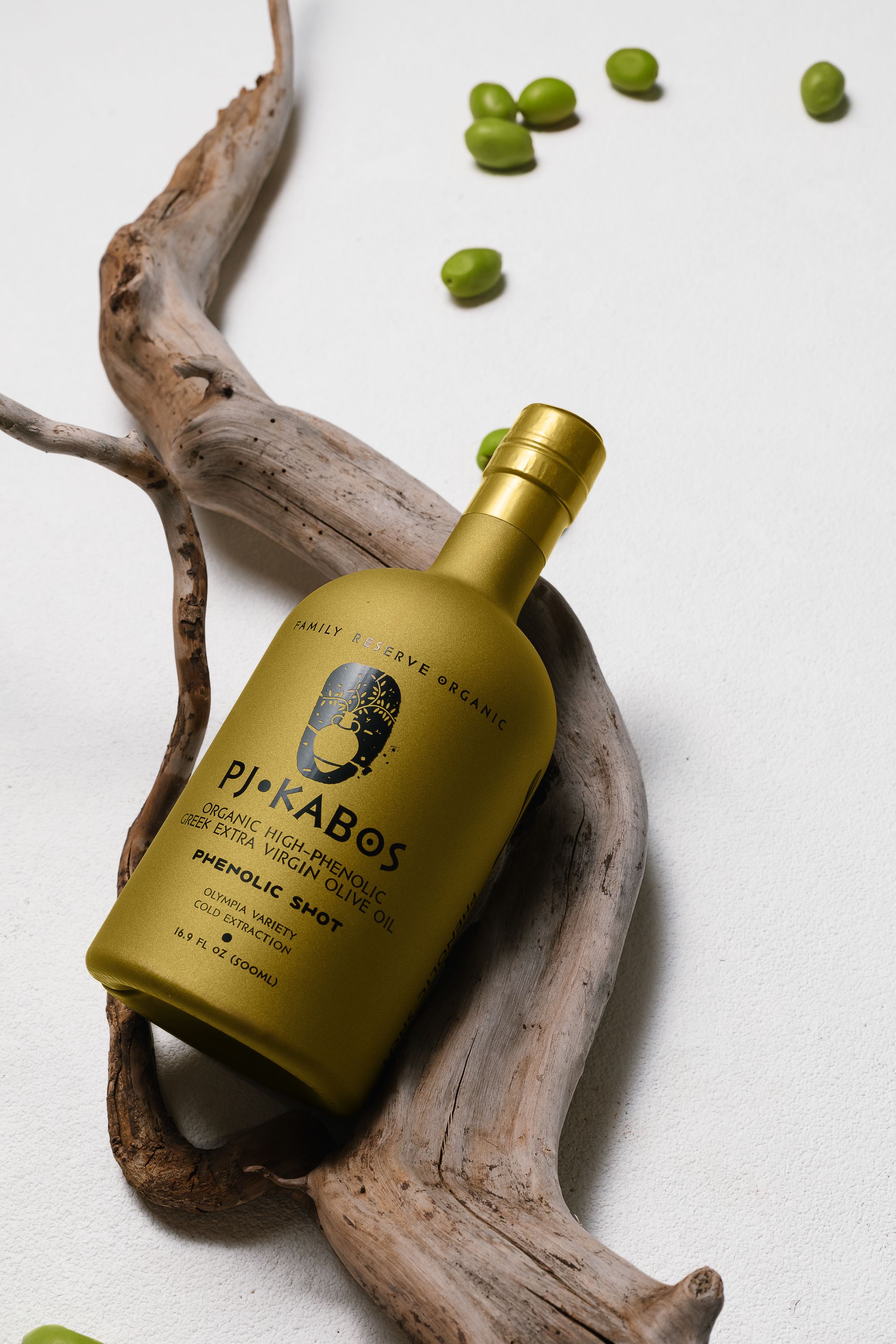 A high quality bottle of extra virgin olive oil high in polyphenols and squalene
