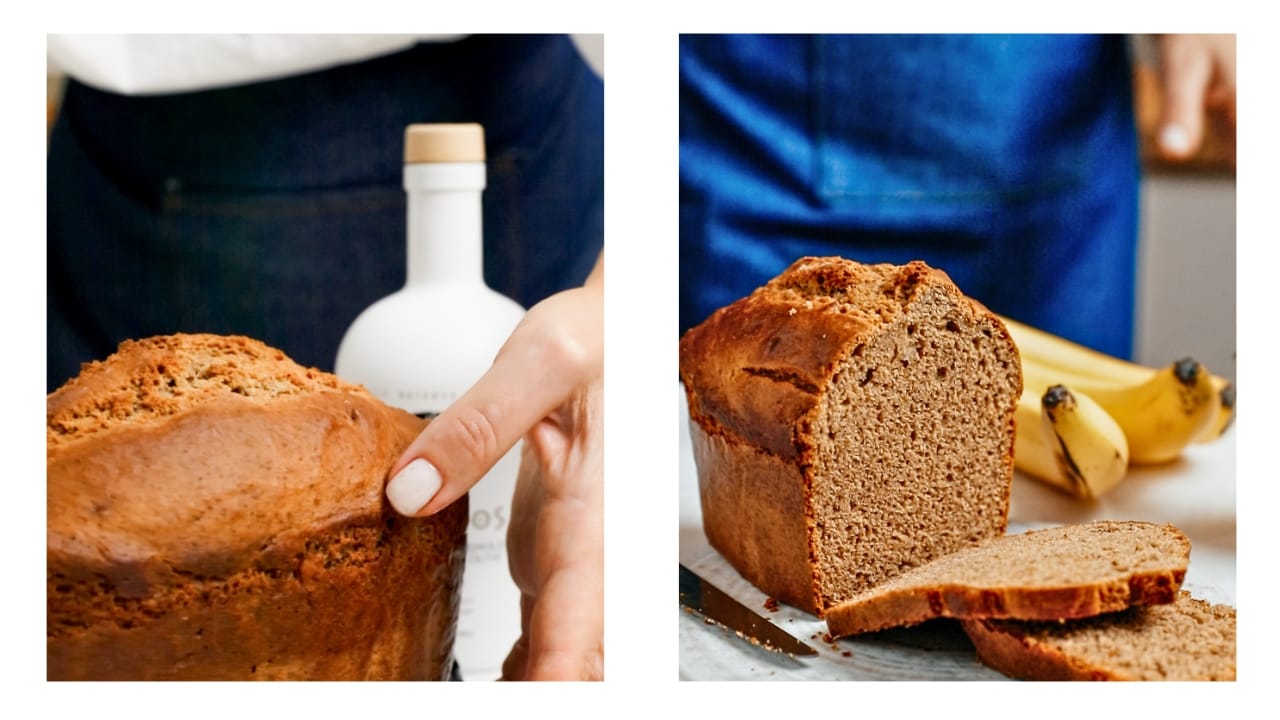 Finished - ready to eat - loaf of banana bread.