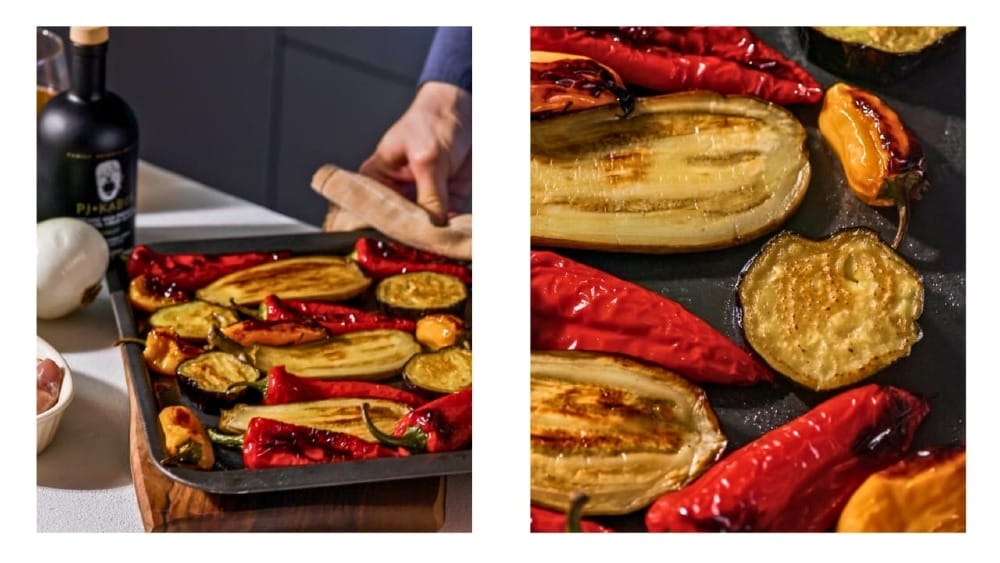 Roasted peppers and eggplants.