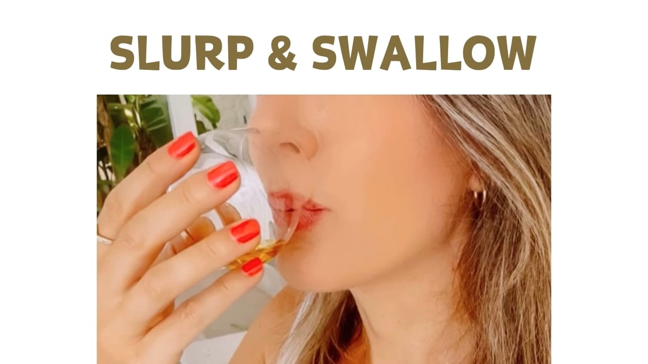 Guests slurping and swallowing olive oil, finishing with peppery kick at the back of throat.